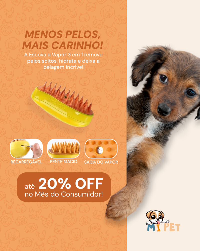 Escova 3 em 1 Para Gatos - Removedor de Pelos, Massagem Limpeza a Vapor | Escova Autolimpante para Pets